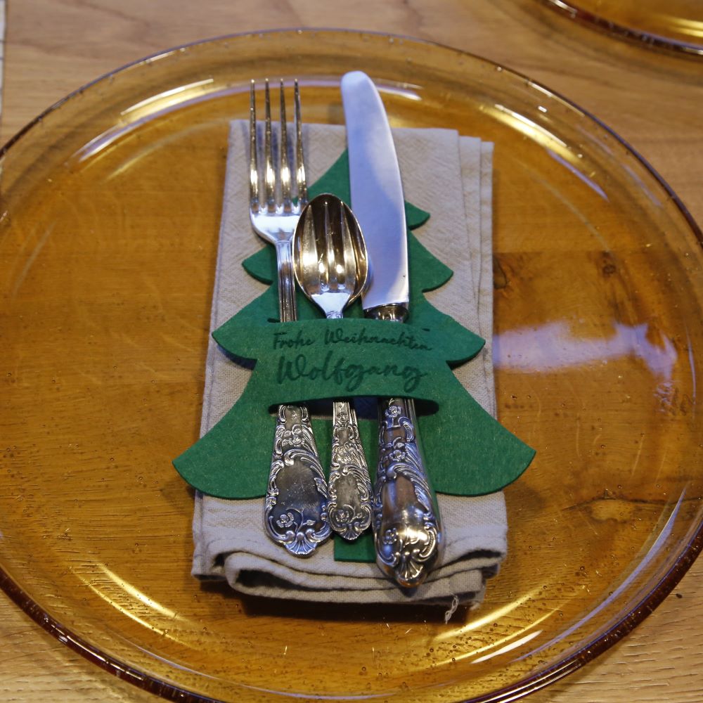 Bestecktasche Weihnachten Baum Gravur Laser Filz